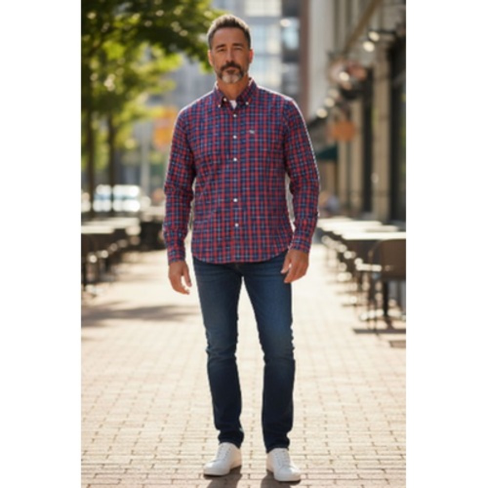 Vintage Abercrombie & Fitch Shirt Mens XL Red Blue Plaid Long Sleeve Muscle
